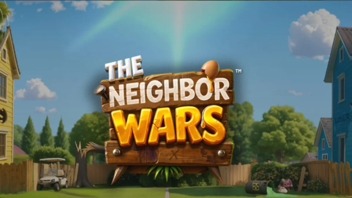 Tampilan visual slot The Neighbor Wars dengan tema perseteruan tetangga yang lucu