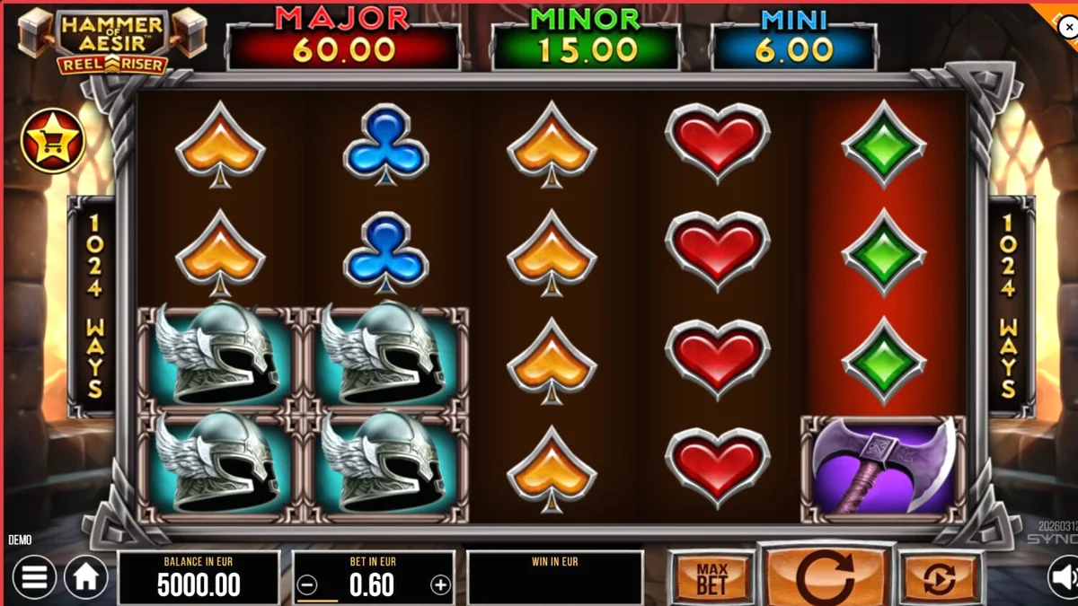 Tampilan visual slot Hammer of Aesir dengan tema mitologi Nordik